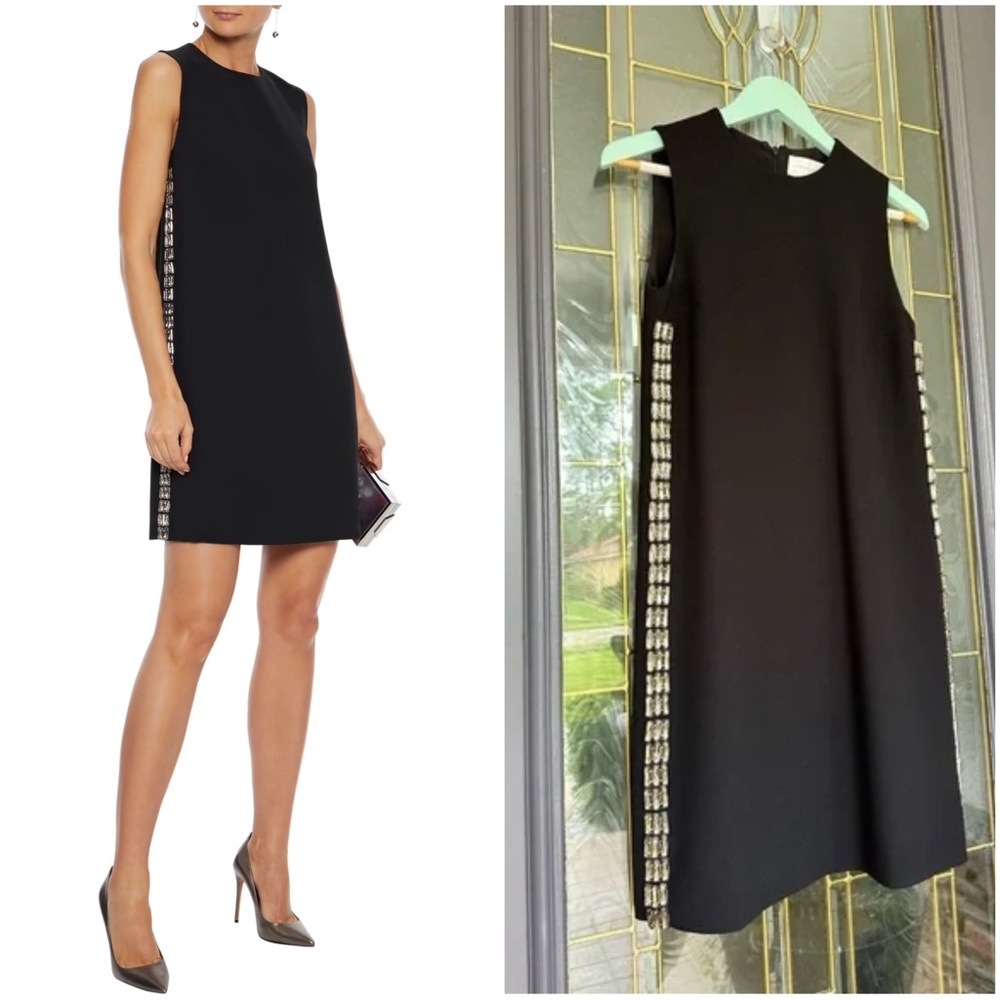 Victoria Beckham black crepe shift dress with side crystal embellishments sz 0 - Picture 2 of 13